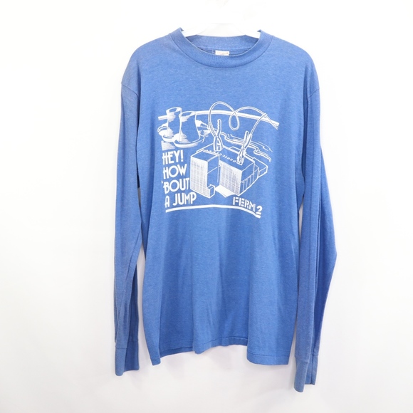 80s Mens Medium Nuclear Power Plant T Shirt Blue - Picture 1 of 8